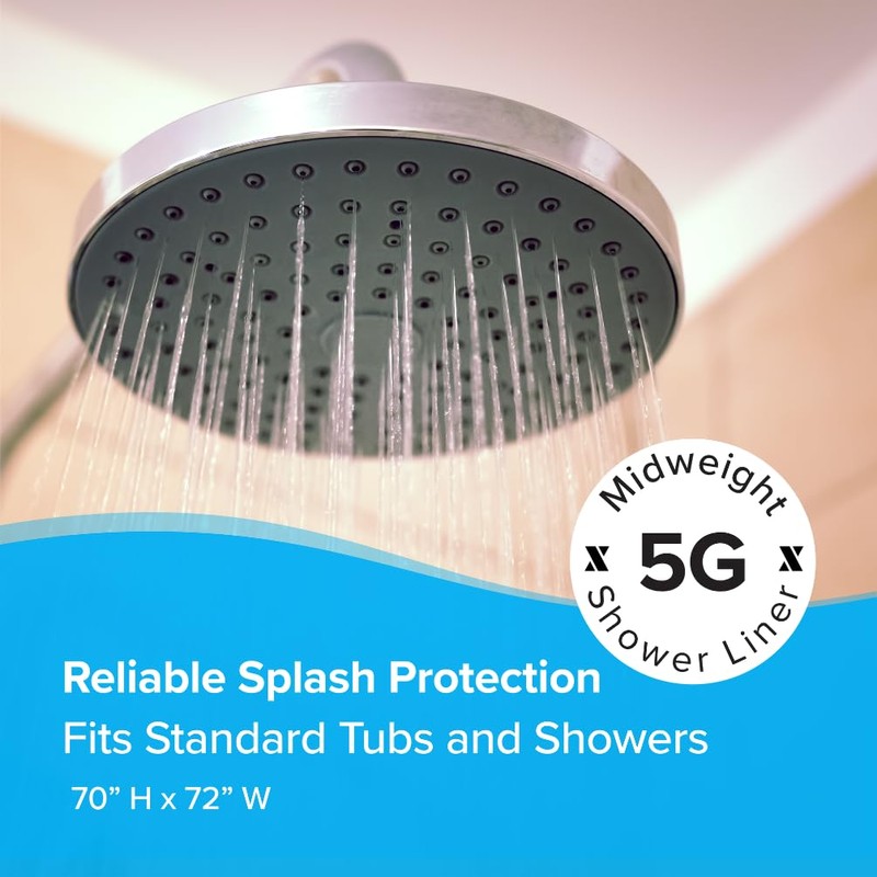SlipX Solutions Protected Shower Curtain Liner, 5G Thicker Liner, 70"x72",