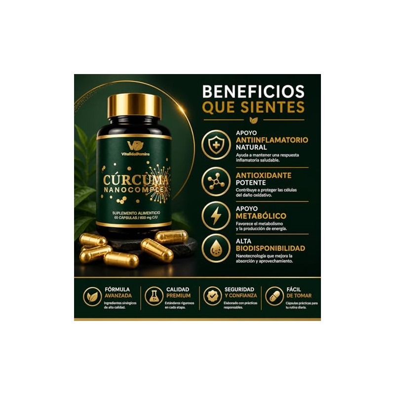 Cúrcuma Nanocomplex con Quercetina, Piperina, Zinc, Vitamina D3 y Ácido