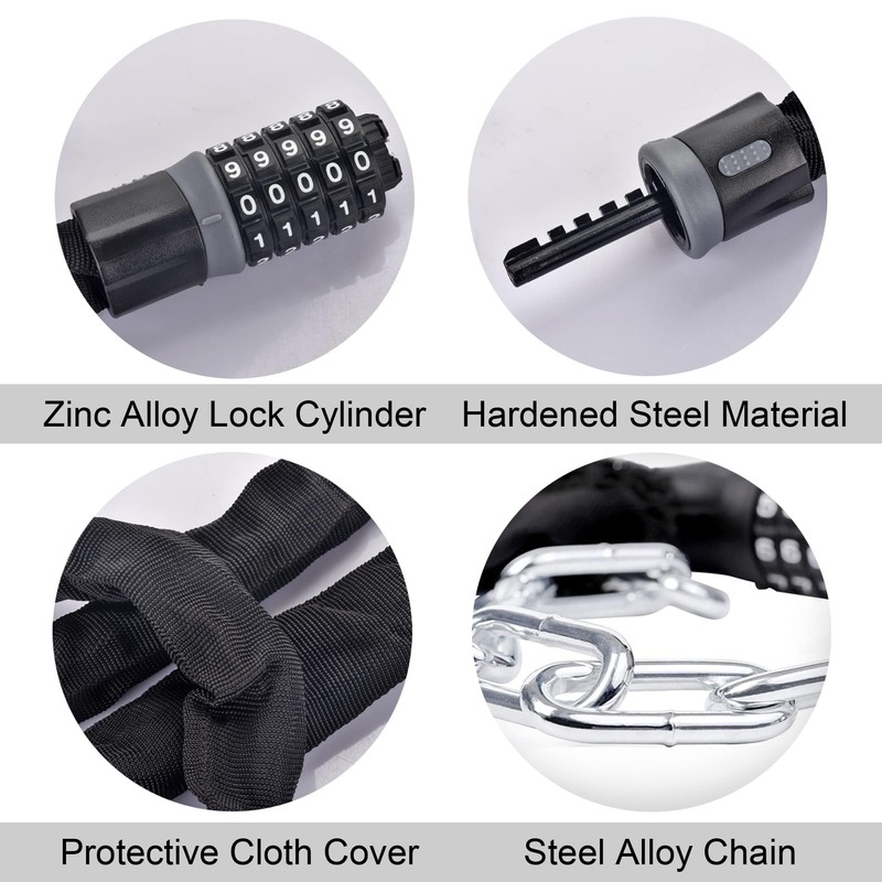 Bike Locks,Chain Locks,5 Digit 120cm Resettable Security Combination Lock, Oture