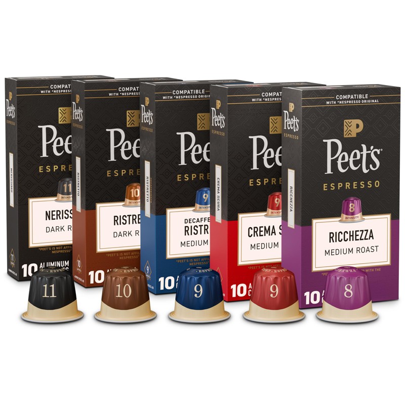 Peet's Coffee, Dark and Medium Roast Espresso Capsules Variety Pack