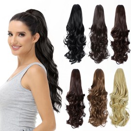 BUYOGET Ponytail Extension Long Curly Wavy Claw Jaw Clip in Synthetic Hairpiece Pony Tail Tale 16 Inches Bleach Blonde