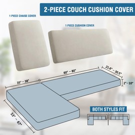 H.VERSAILTEX Fleece L Shaped Couch Cover 2 Piece Stretch Couch Covers for Sectional Sofa Thick Soft Sofa Cover for Dogs Feature Comfortable and Durable Fabric, (3 Seater + 1 Chaise, Pale Oak)