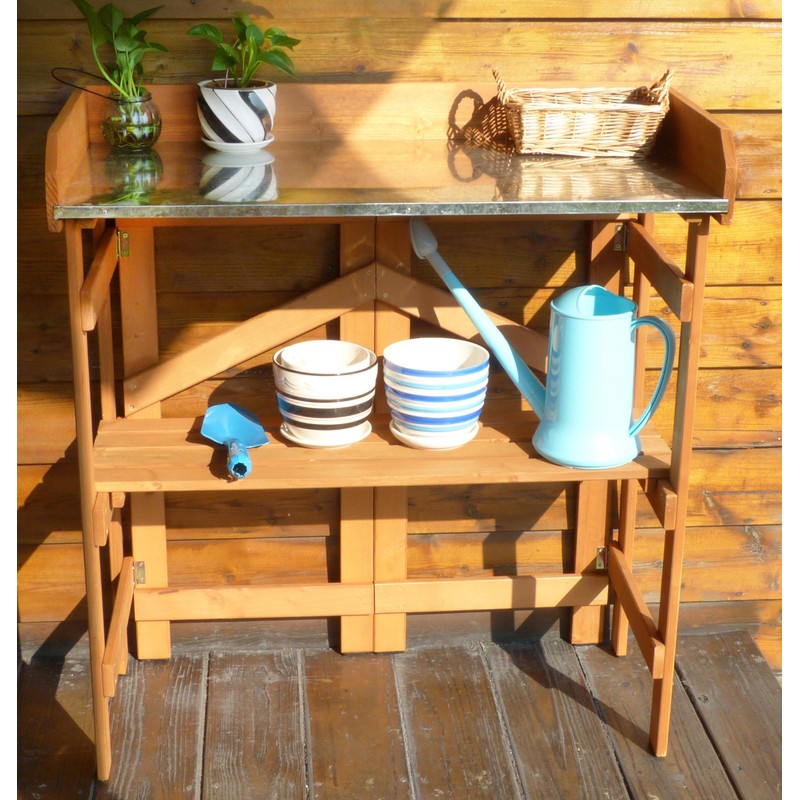 Merry Garden Folding Utility Table & Potting Bench, Natural Stained