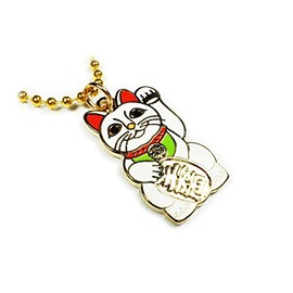 Maneki Neko Lucky Cat Japanese Talisman Pendant Necklace w/Ball Chain