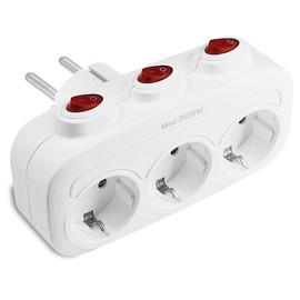 Zelkan Steckdosenleiste mit 3 horizontalen Steckdosen mit 3 einzelne Schalter - Steckdosenadapter mit Mehrfachstecker f1r die Wand - Mehrfachsteckdose ohne Kabel - Wei?