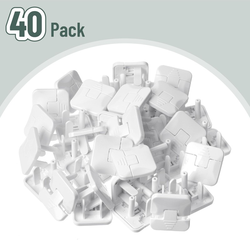 Bates- Outlet Covers Child Proof, 40 Pack, White, 3 Prong