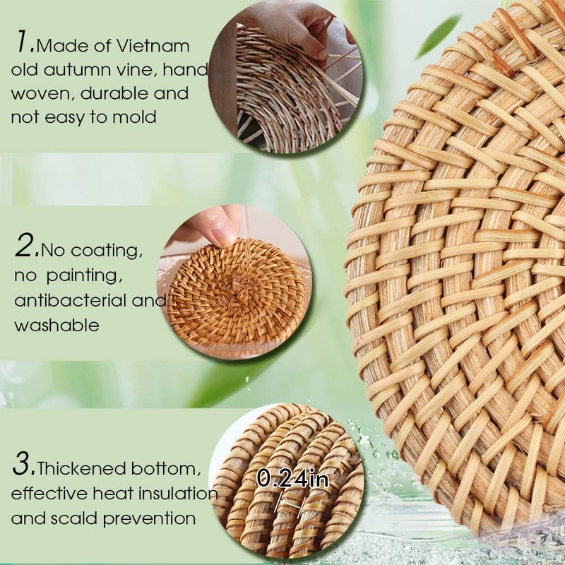 Rattan Coasters Set of 6pcs Handmade Woven Cup Coasters with