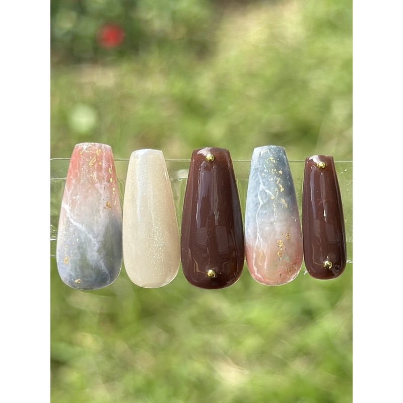 Mocha Glaze Handmade Nail Tips - Coffin / 모카 글레이즈