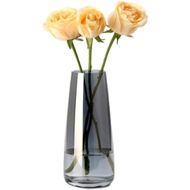 Smoke Gray Large Vase Glass Flower Vase Crystal Vases Home Decor Modern Large Clear Glass Vases for Centerpieces for Home Office Wedding Living Room Decorations (Grey)