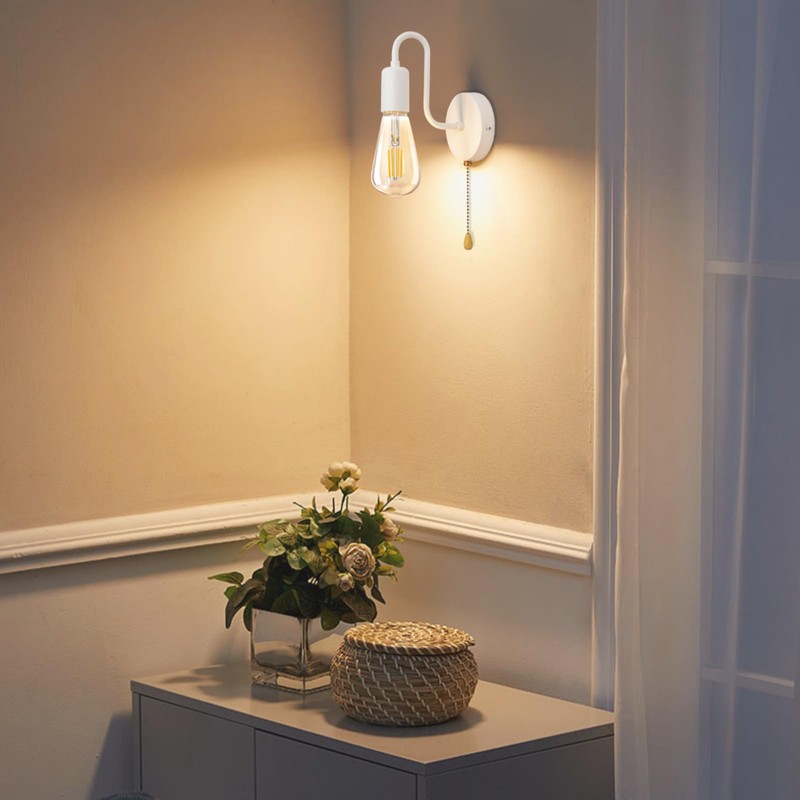 DTIEDY Hardwired Pull Chain Wall Sconce White, 1-Light Wall Light