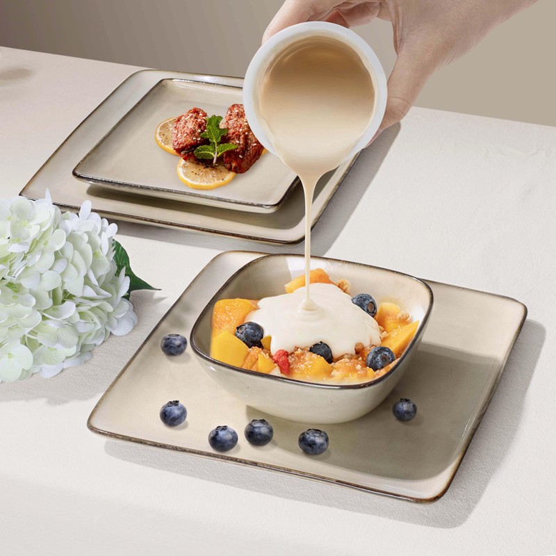 Herogo Stoneware Plates and Bowls Sets for 4, 12 Pieces