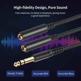 Lrbners 1FT 6.35mm Stereo Male to Dual 6.35mm Female Splitter Cable - 1/4" TRS to Dual TS Y-Cable, Gold-Plated TS Adapter for Guitar, Keyboard & Audio Interfaces 2-Pack
