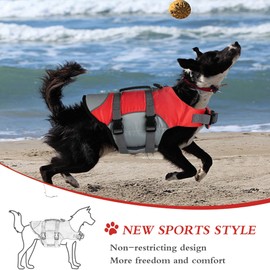 Dogcheer Dog Life Jacket, Reflective Dog Life Vest for Swimming Boating, Adjustable Puppy Swim Vest Ripstop Pet PFD Floating Vest Preserver Small Medium Large Dogs - Red Gray M