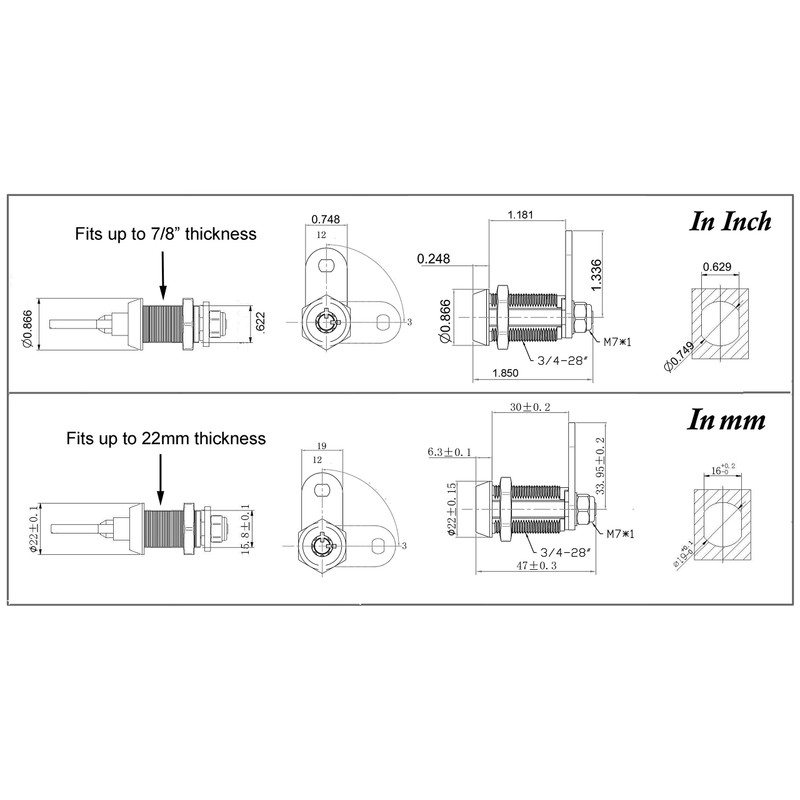 Admiral Locks 1-1/8" Tubular Cam Lock, Keyed Alike Removable Key