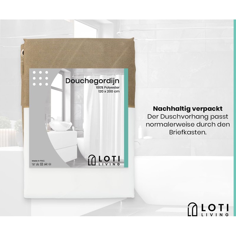 Loti Living Anti-Mould Shower Curtain 120 x 200 cm Sand