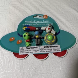 Unbranded Novelty Erasers Space 5 Pieces Alien, Astronaut, Space Shuttle, Rocket, Flying S