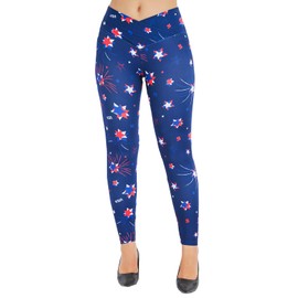 sissycos Women's 4th of July American Falg Crossover Leggings High Waisted Printed Tights (Small, Fireworks and Freedom)