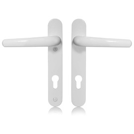 Genius® Upvc Door Handle Set, White Sprung Lever/Lever, 92mm PZ Centres, 122mm Screw Centres, 207mm x 30mm Backplate