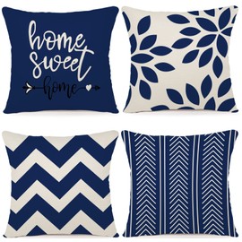 ZWJD Cushion Cover 40 x 40 cm, Set of 4 Decorative Cushion Covers, Outdoor Cushion Covers, Linen Decorative Cushion for Bedroom, Sofa, Chair, Bed, Garden (40 x 40 cm, Dark Blue)