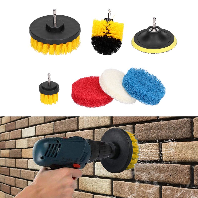 7PCS Drill Brush Scrub Pads Scouring Pad Cleaning Kit for