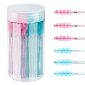 GCQQ Beauty 100PCS Mascara Wands, Disposable Eyelash Spoolie, Eyebrow Brush Applicator for Makeup Eyelash Extensions with Container(Pink+Blue)