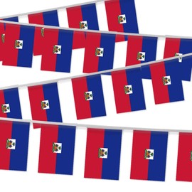 32FT Small Haiti Pennant Flag Bunting,30 PCS Mini String Banner Stripes Haitian Decor Rectangle for Holiday Restaurant Home Party School