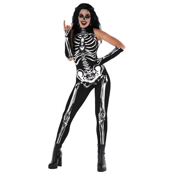 Morph - Sleeveless Skeleton Costume Women - Womens Skeleton Costume Bodysuit - Halloween Skeleton Costume Women Skeleton - Womens Halloween Costumes Skeleton M