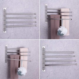 GERZWY Wall Mount Bath Towel Rack with 4 Arms Hanger Towel Holder Bathroom Swing Arm Towel Bars Organizer Polished Stainless Steel