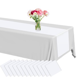 Lonfliness 12 Pack Plastic Table Runner 14 X 108inch White Long Premium Table Runner Disposable White Tables Runners for Dinner Tables Decor for Wedding Graduation Birthday Party Decorations
