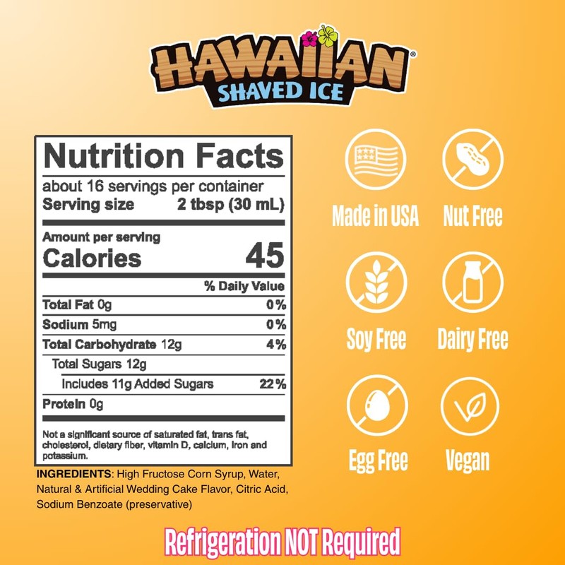 Hawaiian Shaved Ice Wedding Cake Syrup - Nut Soy Dairy