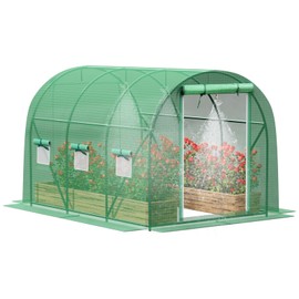 Greenhouse with Watering System, 10x7x7 Outdoor Greenhouse with 6 Mesh Windows and 1 Door, Easy Water and Irrigate Plants Green House (Green, 10x7x7 ft w/ Irrigation System)