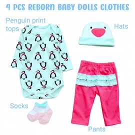 4 Pcs Reborn Baby Doll Clothes Penguins Suit for 17-22 Inch Baby Doll Clothes Outfits with Hat and Socks, Reborn Doll Accessories for Newborn Doll Boy&Girl