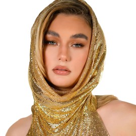 Ralcosuss Women’s Muslim Jersey Hijab Sparkle Metallic Sequins Glitter Head Scarf Hair Wrap Turban Headwear, Gold, One Size