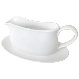 Qlans 17oz Gravy Boat with Saucer Stand, Set of 1, Ceramic Sauce Boat with Tray for Salad Dressings,ketchup， Creamer, Broth, Black Pepper, White