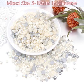 100g Flatback Pearls and Rhinestones，Mix 3-10mm Pearl Rhinestones for Crafts Tumblers Shoes Face Nail Art（Silver/Gray/White）