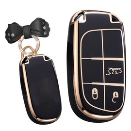 TECART Smart Car Key Case Cover Fits Chrysler 300C Jeep Renegade Compass Grand Cherokee Dodge Fiat 500X TPU Protective Key Cover Accessories Car Key Case with 3 Button C, black