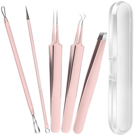 Teenitor Blackhead Remover Kit, Pimple Popper Tool Kit, 2 Blackhead Extractor, 1 Ingrown Hair Tweezers, 2 Pimple Extractor Pore Extractor Acne Tools for Face