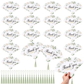Yuntau 100 Sets Wedding Fans for Guests Bulk with Silky Tassels Paper Hand Fan Thank You for Celebrating with Us for Ceremony Bridal Shower Bridesmaid Party Favors(Leaf,Green)