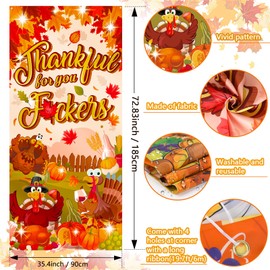 HOWAF Fun Friendsgiving Party Door Cover, Thankful for You Friends Door Banner for Friends Thanksgiving Party Door Decorations Photo Supplies, Thanksgiving Maple Leaf Turkey Door Porch Welcome Banner
