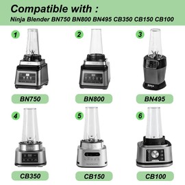 GINOYA Blender Replacement Parts for Ninja Blender BN750UK BN800UK BN495UK CB350UK CB150UK CB100UK, 2pcs Cups with Sleeves Compatible with Ninja Blender