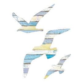 Srvauyea Pack of 3 Seagulls Wall Decoration, Wall Art Wooden Seagull Decoration, Wall Sculpture with Seagull Accents, Seagull Wooden Beach Wall Decoration, Seabird Decoration for Living Room, Bedroom