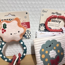 Sassy Baby Christmas themed Set Includes Festive Friends Crinkle Book And Rattle