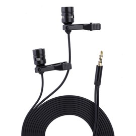 Eboxer Clip on Microphone, Dual-head 3.5mm Lavalier Lapel Omnidirectional Condenser Microphone for Recording Interview/Video Conference/Podcast/Voice Dictation/Phone