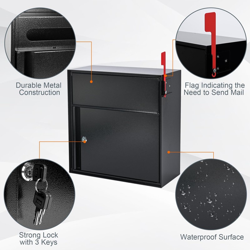 yeshine Large Capacity Wall Mounted Locking Mailbox with Mail Flag
