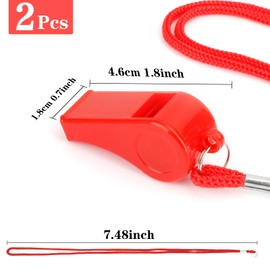 Whistle, Red Whistle for Coaches 2PCS Plastic Whistles for Adults Coach Whistles with Lanyard Referee Whistle Loud Crisp Sound Whistle Emergency for Teacher Polices Officials Sport Training Lifeguard