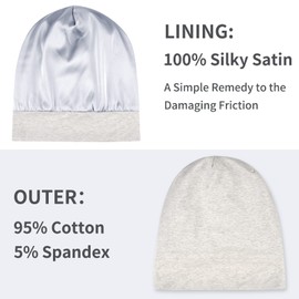 Zenssia Satin Bonnet for Sleeping, Stretchy Satin Sleep Bonnet for Women, Hair Care and Protection, Perfect for All Hair Textures, Light Grey