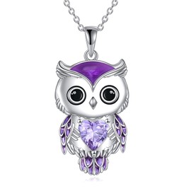 Vadmans Owl Necklace Jewellery Gifts for Women Sterling Silver Birthstone Owl Pendant Necklace Christmas Jewellery for Girls, Sterling Silver, Cubic Zirconia