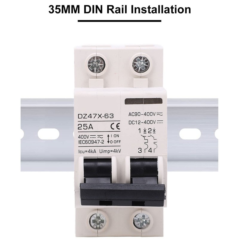 AC DC Circuit Breaker 2P 25A 400V DIN Rail Mount