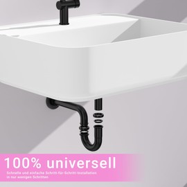 DETBOM Universal Siphon for Washbasin (Long Dip Pipe), Drain Pipe Standardised 11/4 Inch Stainless Steel Rust-Proof Siphon, Odour Trap, Sink Siphon, Pipe Siphon, Drain Fitting Including Rubber Sleeve