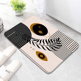 Modern Mid Century Bath Mats for Bathroom Abstract Floral Branch Stars Moon Boho Flower Witch Magic Sun Geometric Memory Foam Flannel Bath Floor Rugs for Kitchen Bathtub Laundry 29.5 x 17.7 Inch